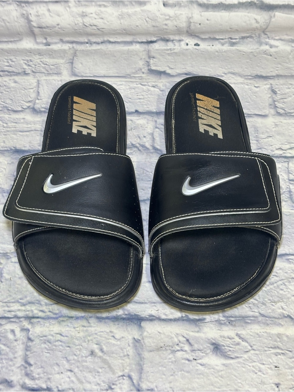 Nike COMFORT Slide 2 Sandal Men's Size 13 Black Metallic Silver 415205 002 2014